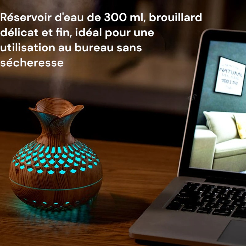 300 ml Aromatherapie-Diffusor, tragbarer Luftbefeuchter mit Holzmaserung, Ultraschall mit RGB-Lampe.