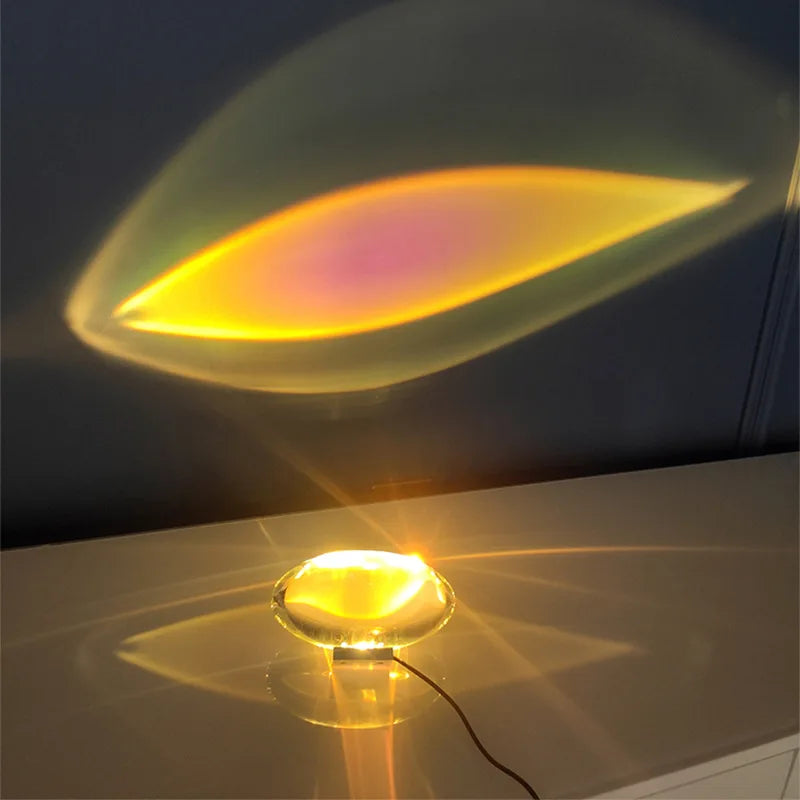 Italienische Designer-LED-Kristall-Tischlampe „Eye of the Sky“ – ovale Nachtprojektorlampe, Dekoration für Schlafzimmer und Wohnzimmer