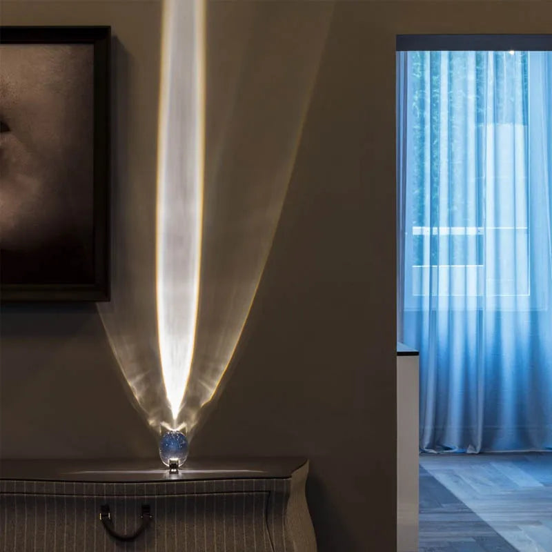 Italienische Designer-LED-Kristall-Tischlampe „Eye of the Sky“ – ovale Nachtprojektorlampe, Dekoration für Schlafzimmer und Wohnzimmer