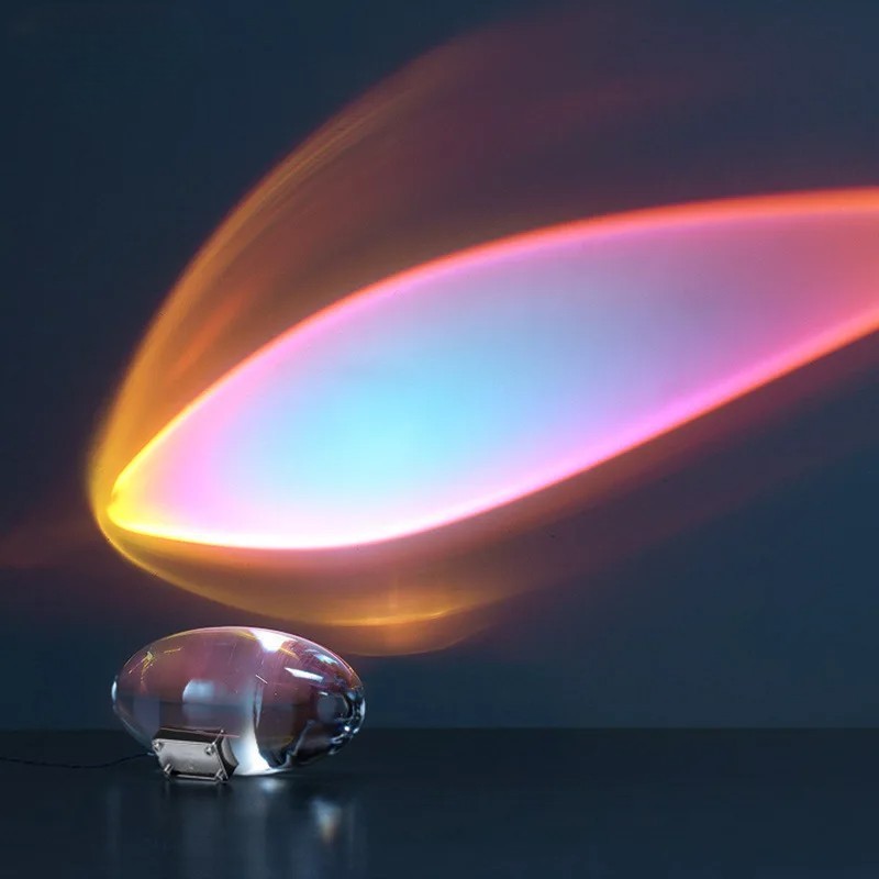 Italienische Designer-LED-Kristall-Tischlampe „Eye of the Sky“ – ovale Nachtprojektorlampe, Dekoration für Schlafzimmer und Wohnzimmer