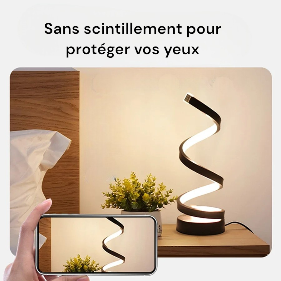 Lampe de table LED en spirale - veilleuse moderne, intensité réglable, idéale pour chambre, bureau, salon