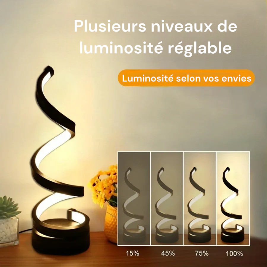 Lampe de table LED en spirale - veilleuse moderne, intensité réglable, idéale pour chambre, bureau, salon