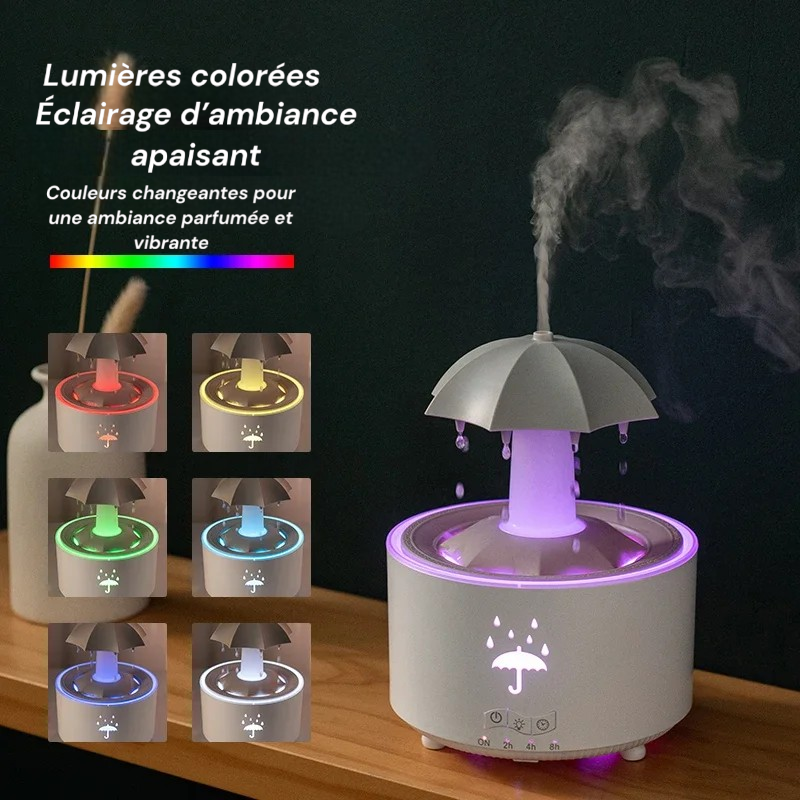 Kreativer Regentropfen-Luftbefeuchter mit Aromatherapie und bunten Lichtern