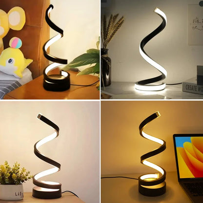 Lampe de table LED en spirale - veilleuse moderne, intensité réglable, idéale pour chambre, bureau, salon